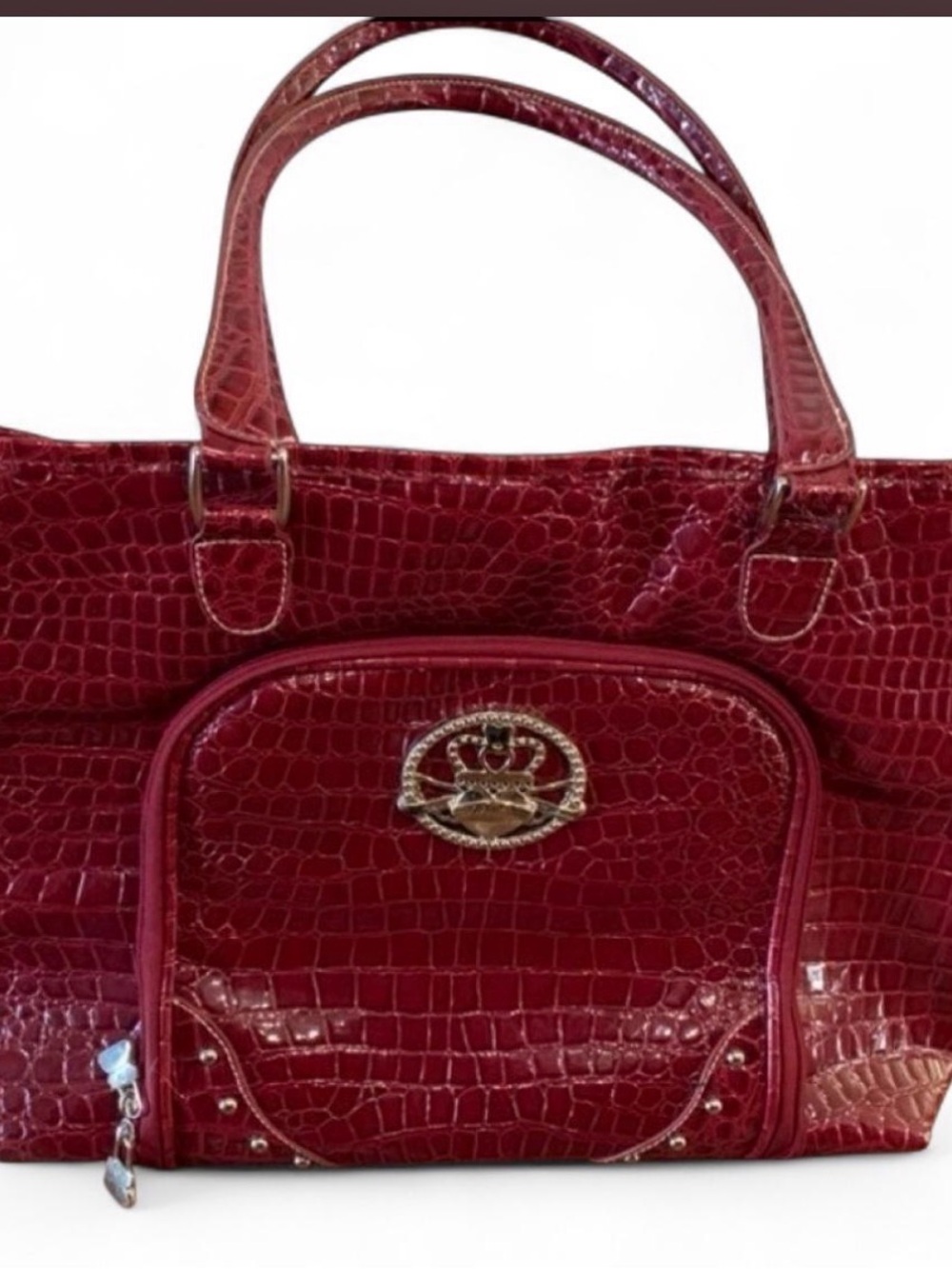 Kathy Van Zeeland Red Croc-Embossed Tote with Front Pocket